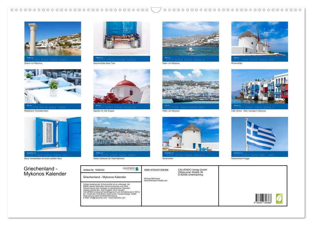 Bild: 9783457358368 | Griechenland - Mykonos Kalender (Wandkalender 2026 DIN A2 quer),...