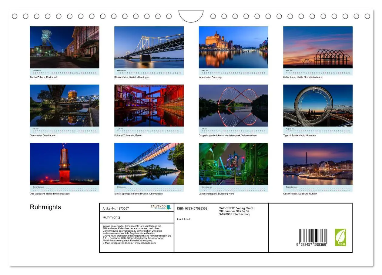 Bild: 9783457598368 | Ruhrnights (Wandkalender 2026 DIN A4 quer), CALVENDO Monatskalender