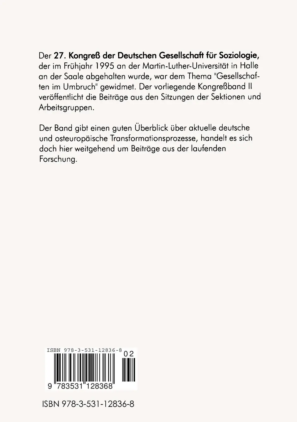 Rückseite: 9783531128368 | 27. Kongreß der Deutschen Gesellschaft für Soziologie....