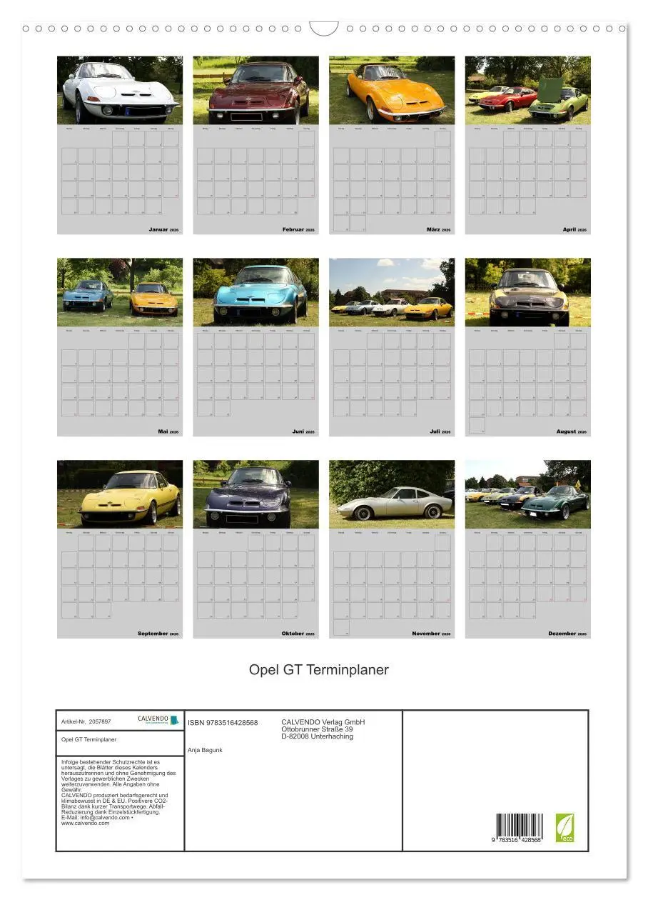 Bild: 9783516428568 | Opel GT Terminplaner (Wandkalender 2026 DIN A2 hoch), CALVENDO...