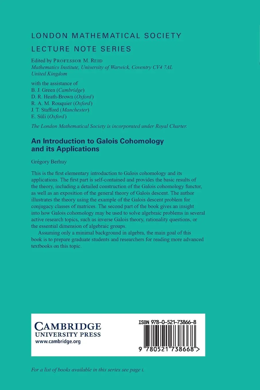 Rückseite: 9780521738668 | An Introduction to Galois Cohomology and its Applications | Berhuy