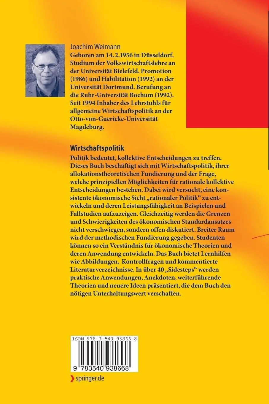 Rückseite: 9783540938668 | Wirtschaftspolitik | Allokation und kollektive Entscheidung | Weimann
