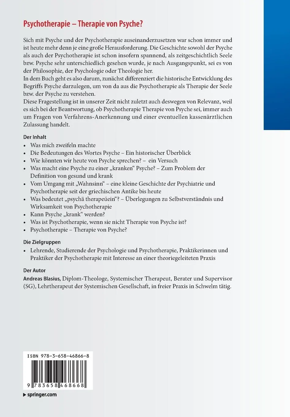 Rückseite: 9783658468668 | Psychotherapie - Therapie von Psyche? | Andreas Blasius | Taschenbuch