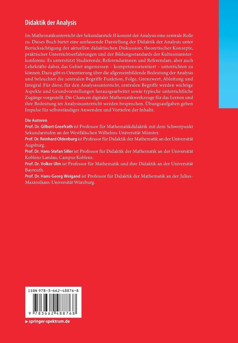 Rückseite: 9783662488768 | Didaktik der Analysis | Gilbert Greefrath (u. a.) | Taschenbuch | XIII