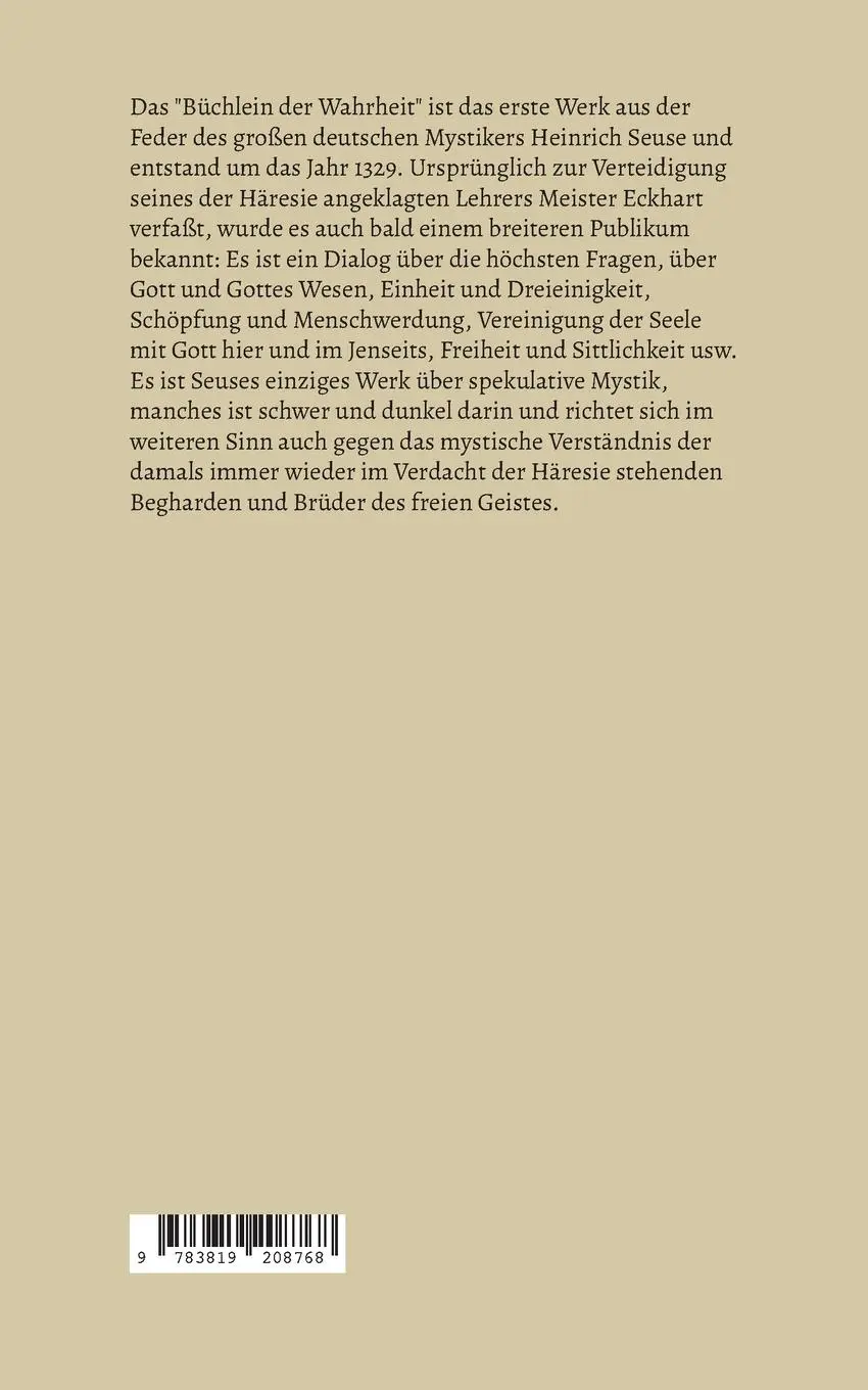 Rückseite: 9783819208768 | Das Büchlein der Wahrheit | Heinrich Seuse | Taschenbuch | 60 S.