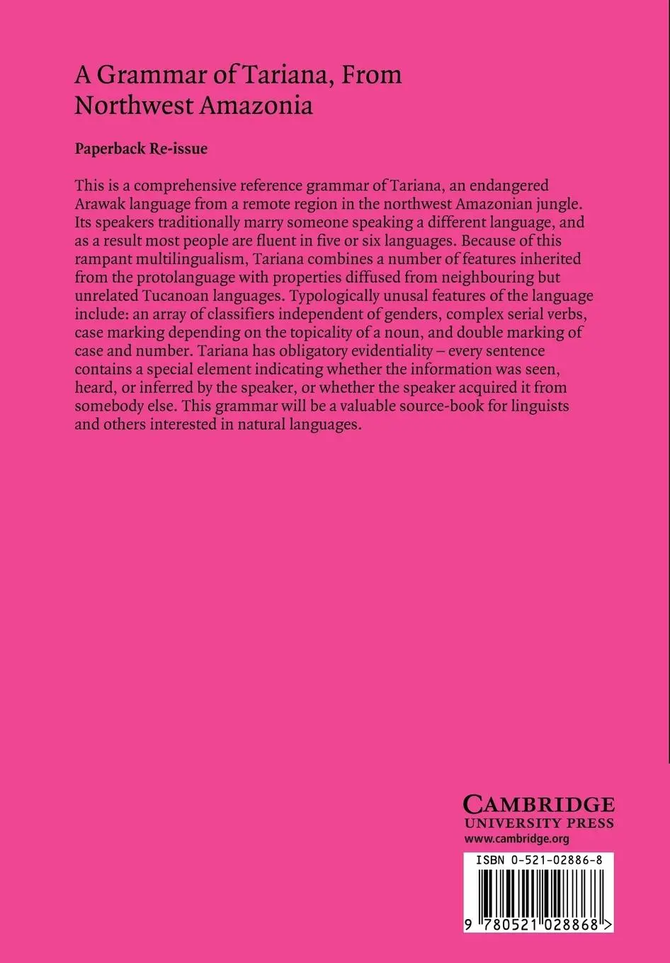 Rückseite: 9780521028868 | A Grammar of Tariana, from Northwest Amazonia | Aikhenvald (u. a.)