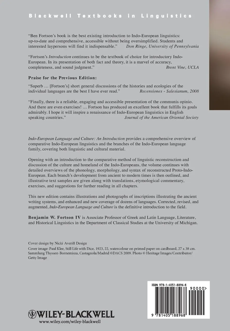 Rückseite: 9781405188968 | Indo-European Language and Culture | An Introduction | Fortson | Buch