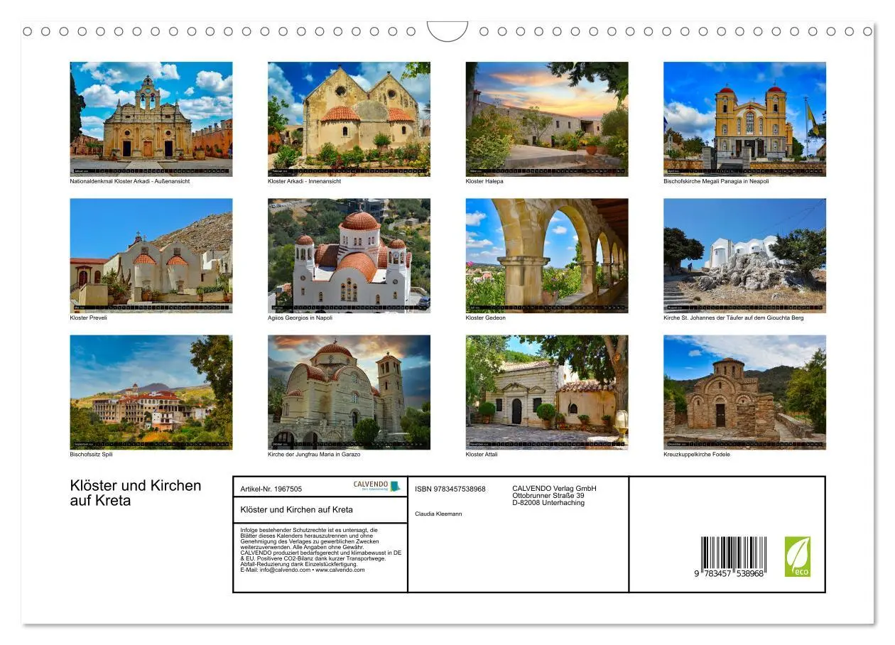 Bild: 9783457538968 | Klöster und Kirchen auf Kreta (Wandkalender 2026 DIN A3 quer),...
