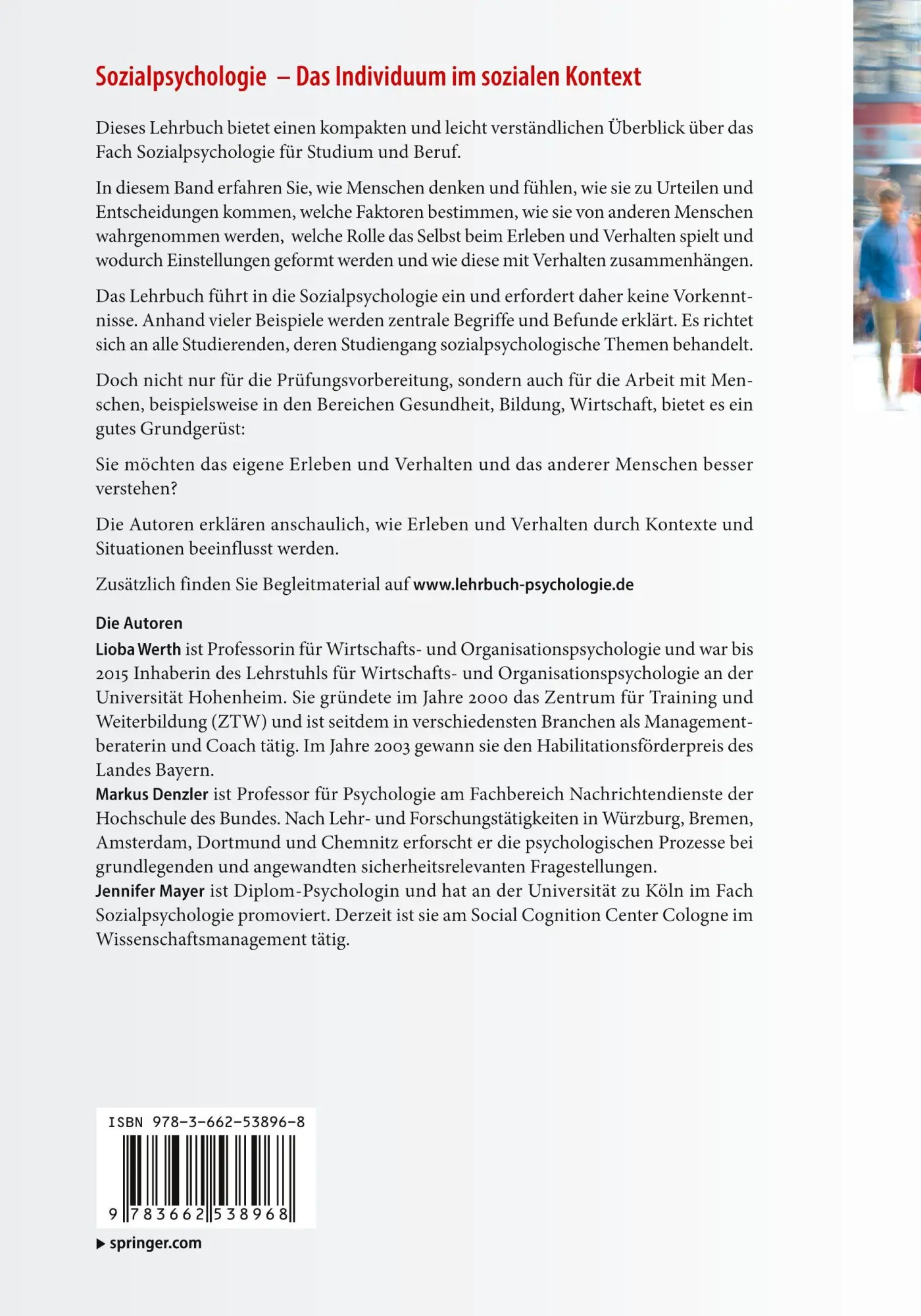 Rückseite: 9783662538968 | Sozialpsychologie - Das Individuum im sozialen Kontext | Werth (u. a.)