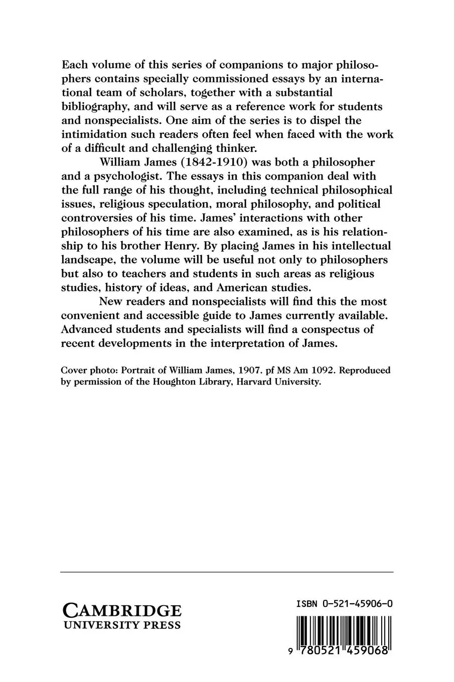 Rückseite: 9780521459068 | The Cambridge Companion to William James | Ruth A. Putnam | Buch