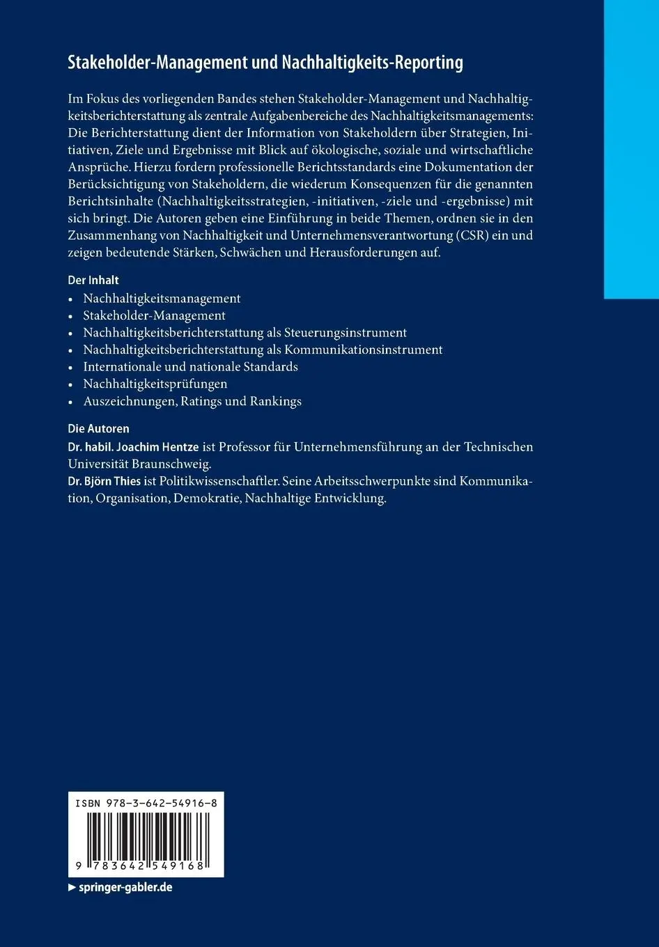 Rückseite: 9783642549168 | Stakeholder-Management und Nachhaltigkeits-Reporting | Thies (u. a.)