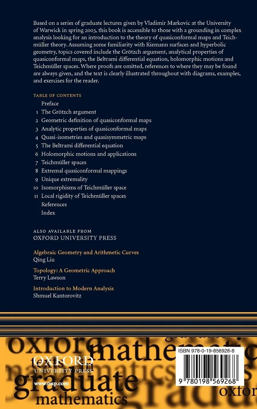 Rückseite: 9780198569268 | Quasiconformal Maps and Teichmüller Theory | Alastair Fletcher (u. a.)