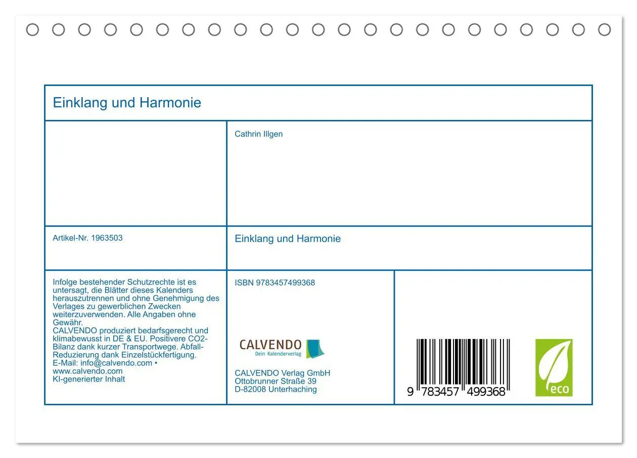 Bild: 9783457499368 | Einklang und Harmonie (Tischkalender 2026 DIN A5 quer), CALVENDO...
