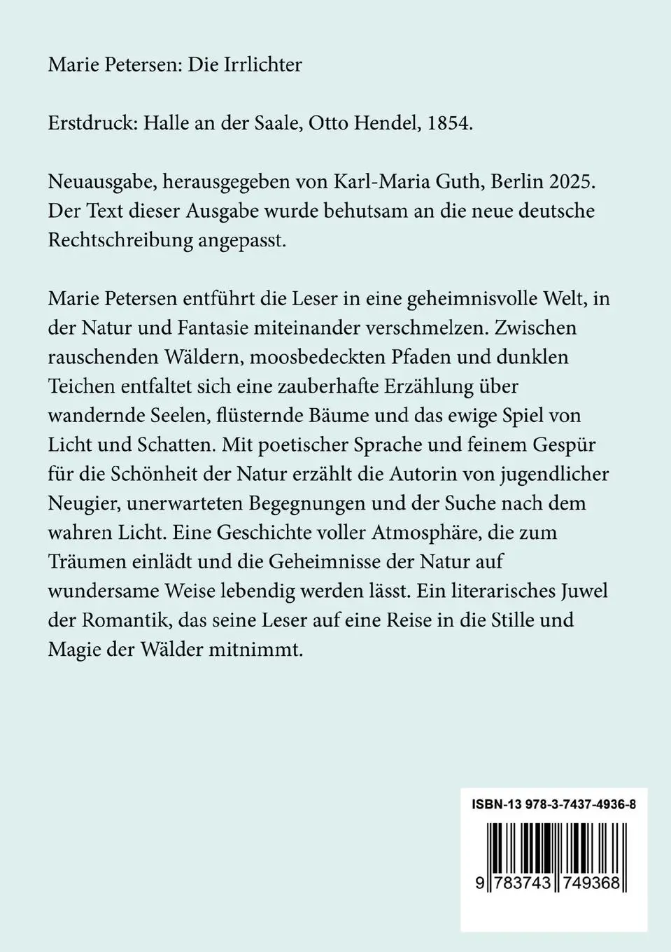 Rückseite: 9783743749368 | Die Irrlichter | Eine Nacht am Unkenteich | Marie Petersen | Buch