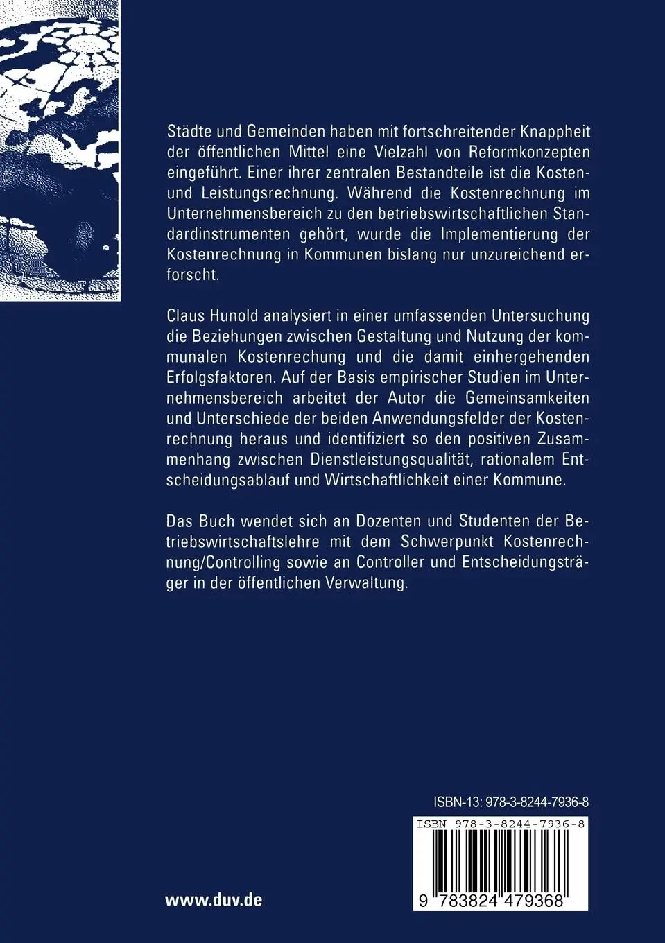 Rückseite: 9783824479368 | Kommunale Kostenrechnung | Gestaltung, Nutzung und Erfolgsfaktoren