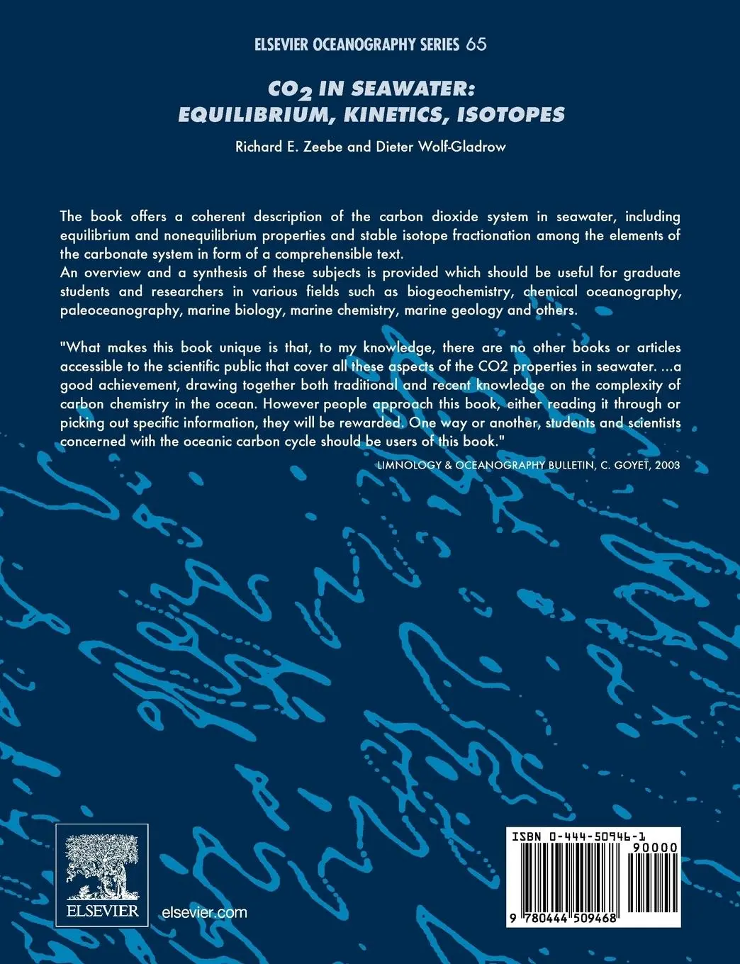 Rückseite: 9780444509468 | Co2 in Seawater | Equilibrium, Kinetics, Isotopes | Zeebe (u. a.)