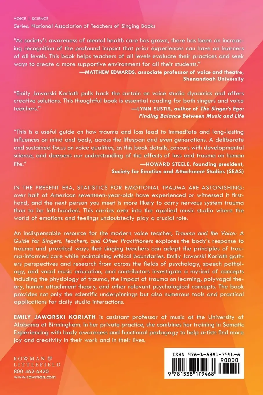 Rückseite: 9781538179468 | Trauma and the Voice | Emily Jaworski Koriath | Taschenbuch | Englisch
