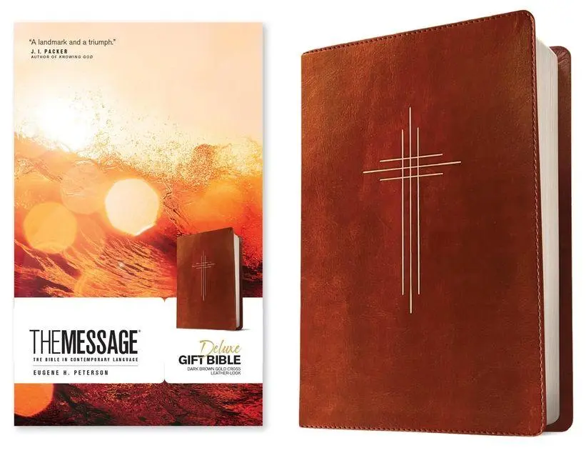 Cover: 9781641589468 | The Message Deluxe Gift Bible (Leather-Look, Dark Brown Gold Cross)