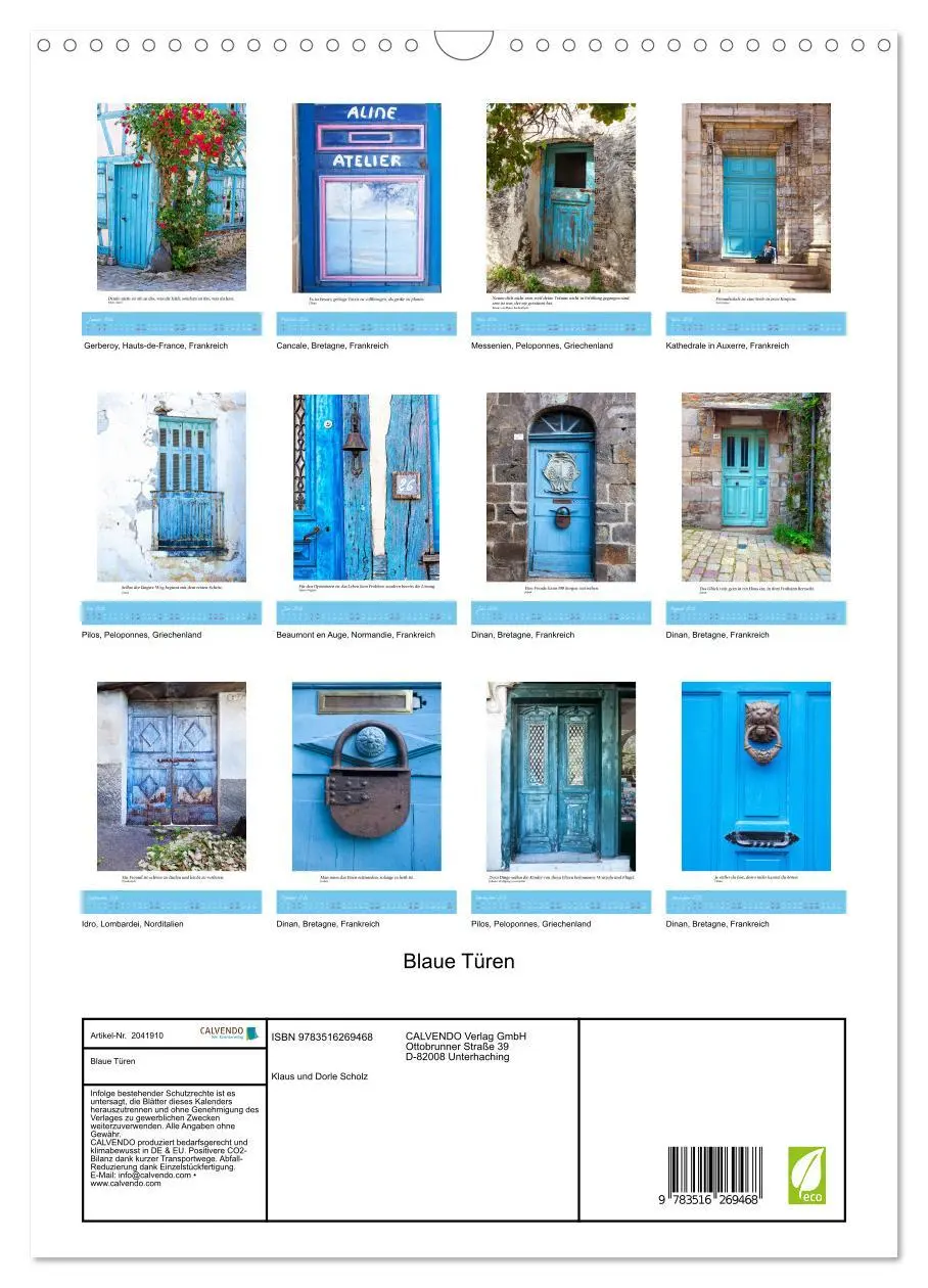 Bild: 9783516269468 | Blaue Türen (Wandkalender 2026 DIN A3 hoch), CALVENDO Monatskalender