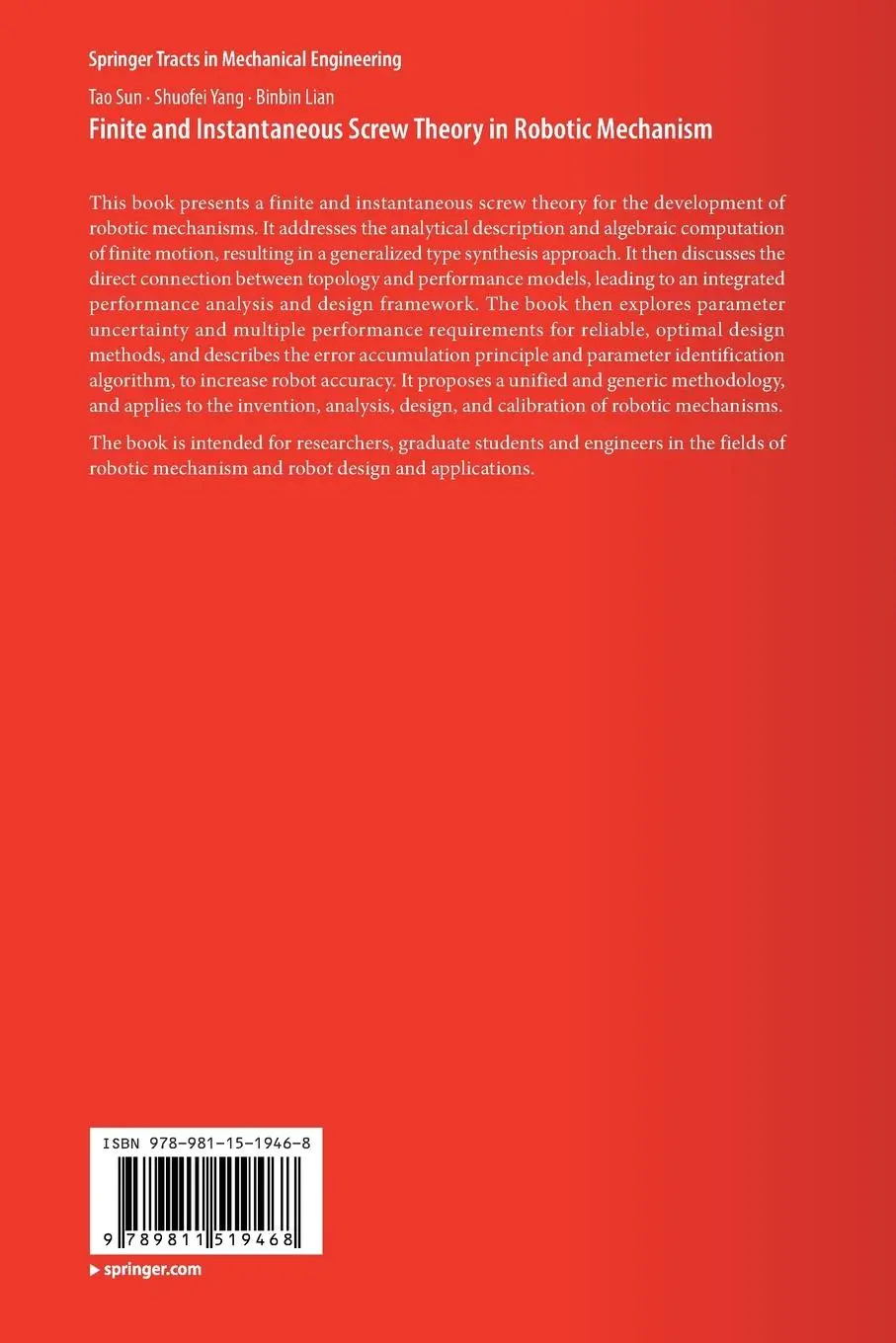 Rückseite: 9789811519468 | Finite and Instantaneous Screw Theory in Robotic Mechanism | Buch | xi