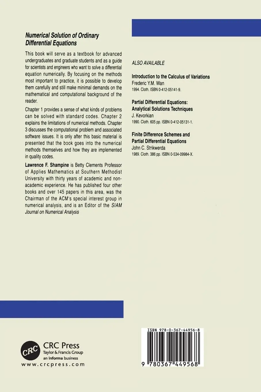 Rückseite: 9780367449568 | Numerical Solution of Ordinary Differential Equations | L. F. Shampine