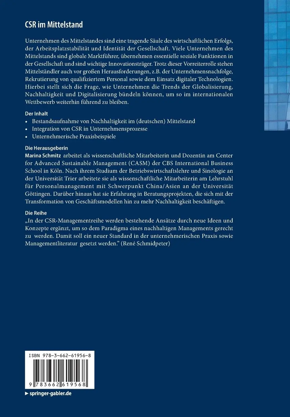 Rückseite: 9783662619568 | CSR im Mittelstand | Marina Schmitz | Taschenbuch | viii | Deutsch