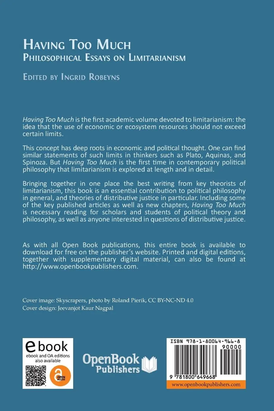 Rückseite: 9781800649668 | Having Too Much | Philosophical Essays on Limitarianism | Robeyns