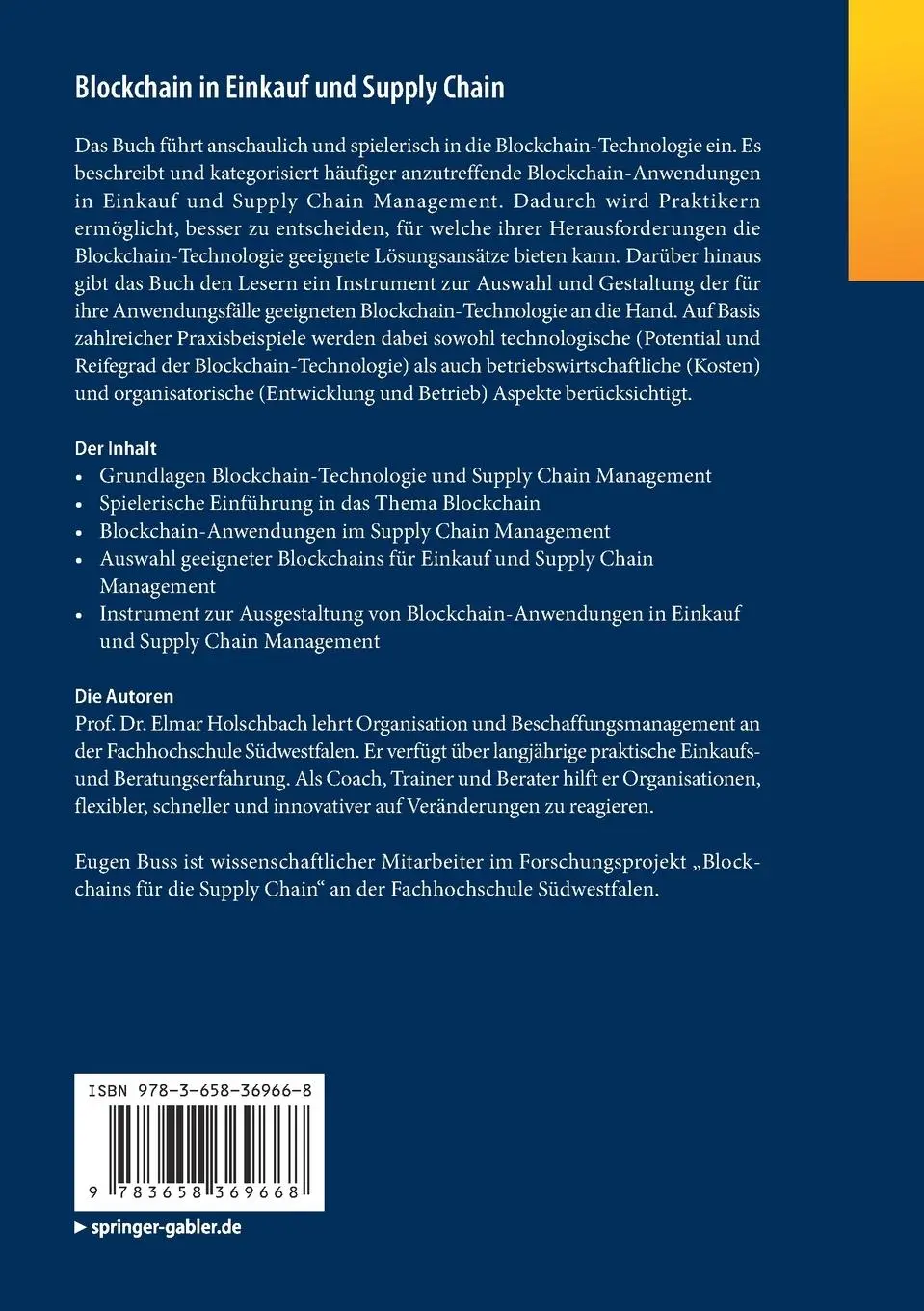 Rückseite: 9783658369668 | Blockchain in Einkauf und Supply Chain | Elmar Holschbach (u. a.) | xi