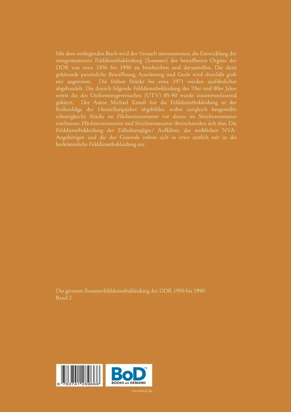 Rückseite: 9783741289668 | Die getarnte Sommerfelddienstbekleidung der DDR 1956 bis 1990 | Krauß