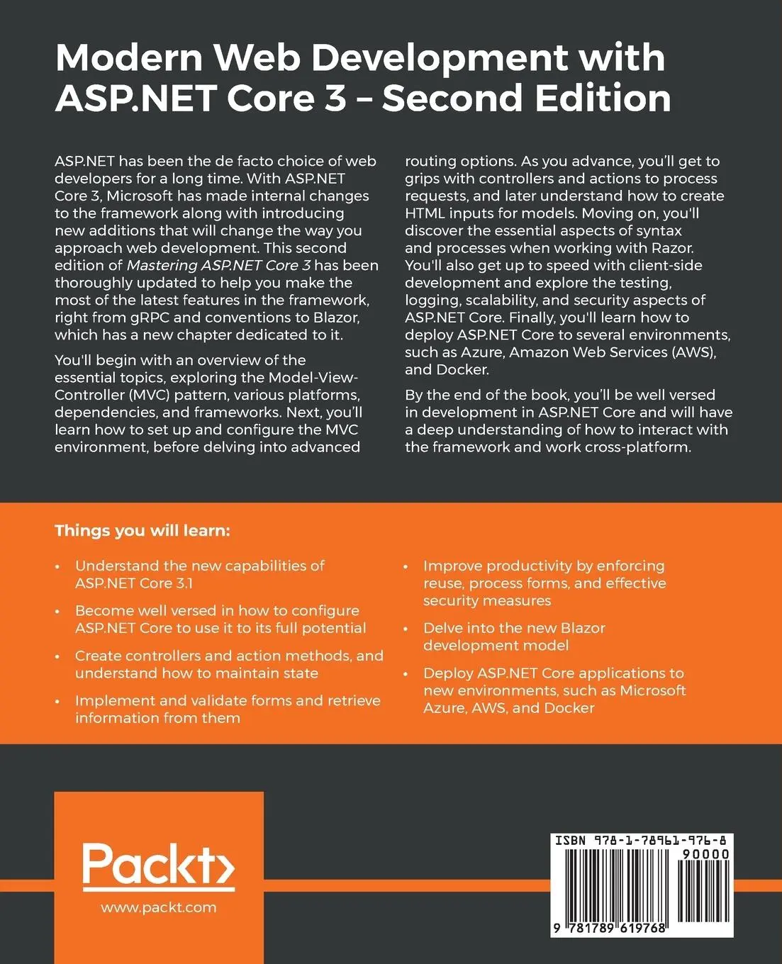 Rückseite: 9781789619768 | Modern Web Development with ASP.NET Core 3 - Second Edition | Peres