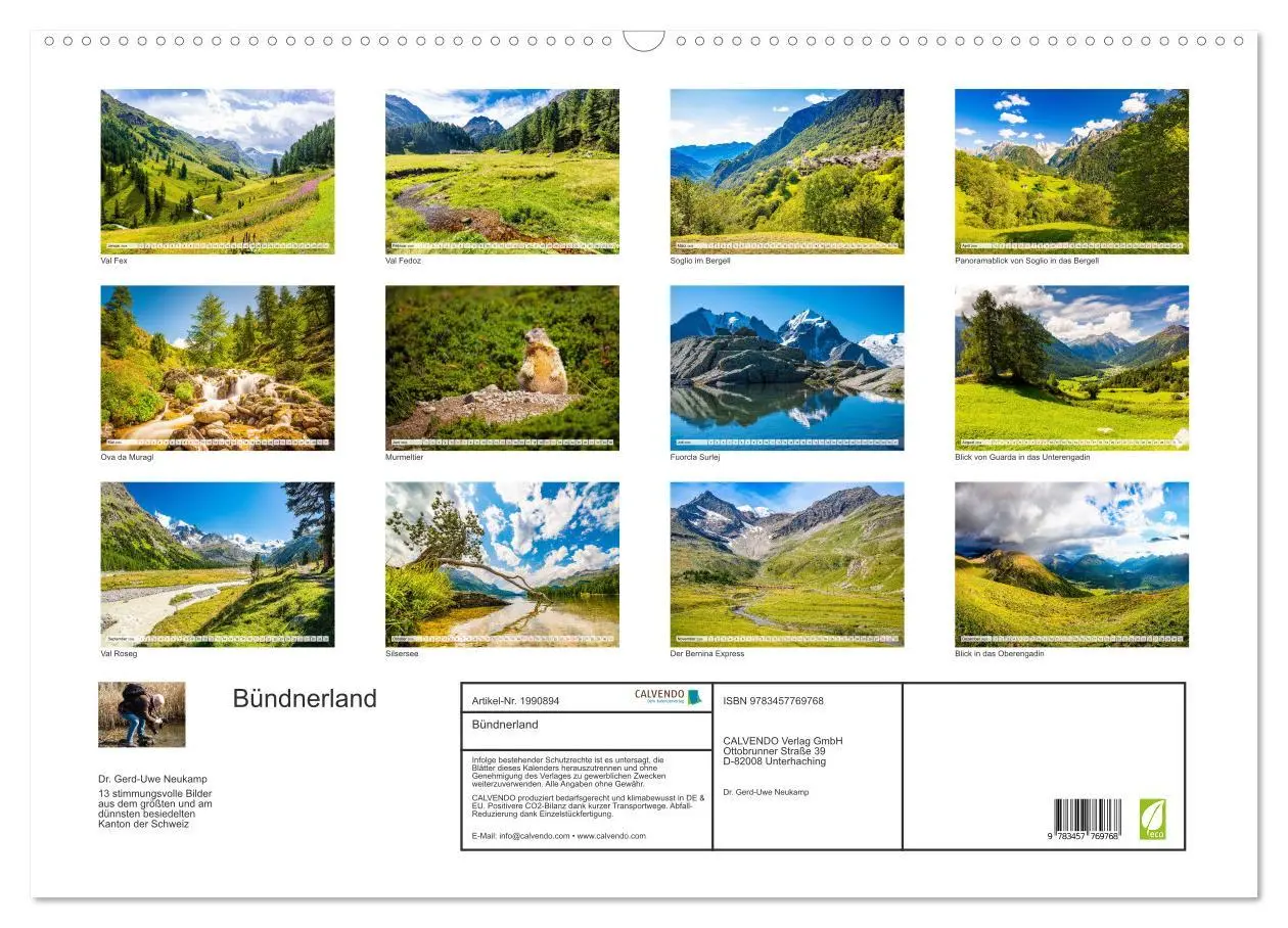 Bild: 9783457769768 | Bündnerland (Wandkalender 2026 DIN A2 quer), CALVENDO Monatskalender