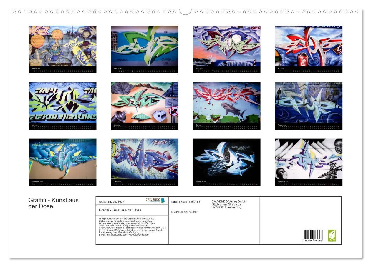 Bild: 9783516169768 | Graffiti - Kunst aus der Dose (Wandkalender 2026 DIN A2 quer),...