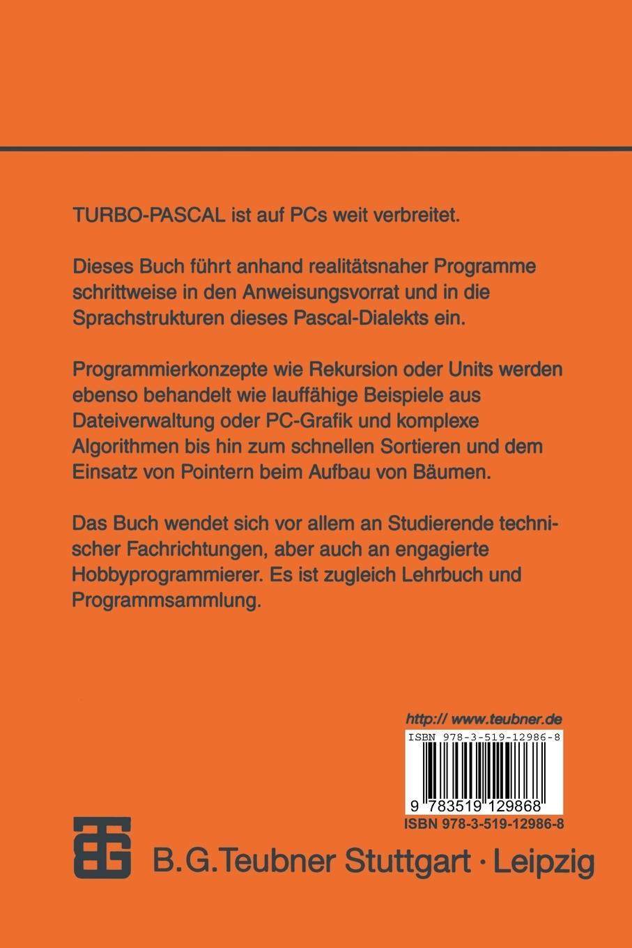 Rückseite: 9783519129868 | Programmierkurs TURBO-PASCAL Version 7.0 | Henning Mittelbach | Buch