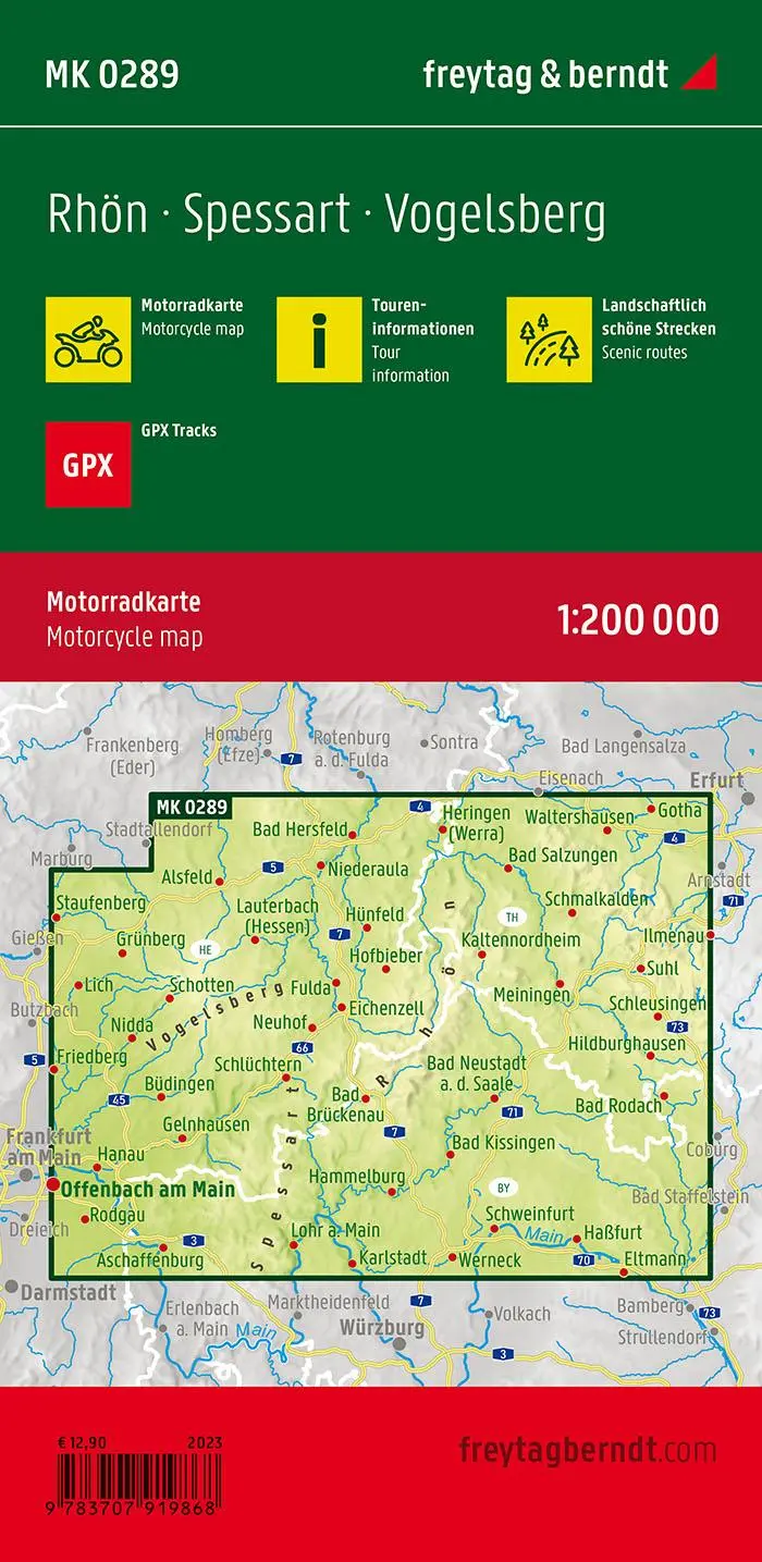 Rückseite: 9783707919868 | Rhön, Motorradkarte 1:200.000, freytag &amp; berndt | Freytag &amp; Berndt