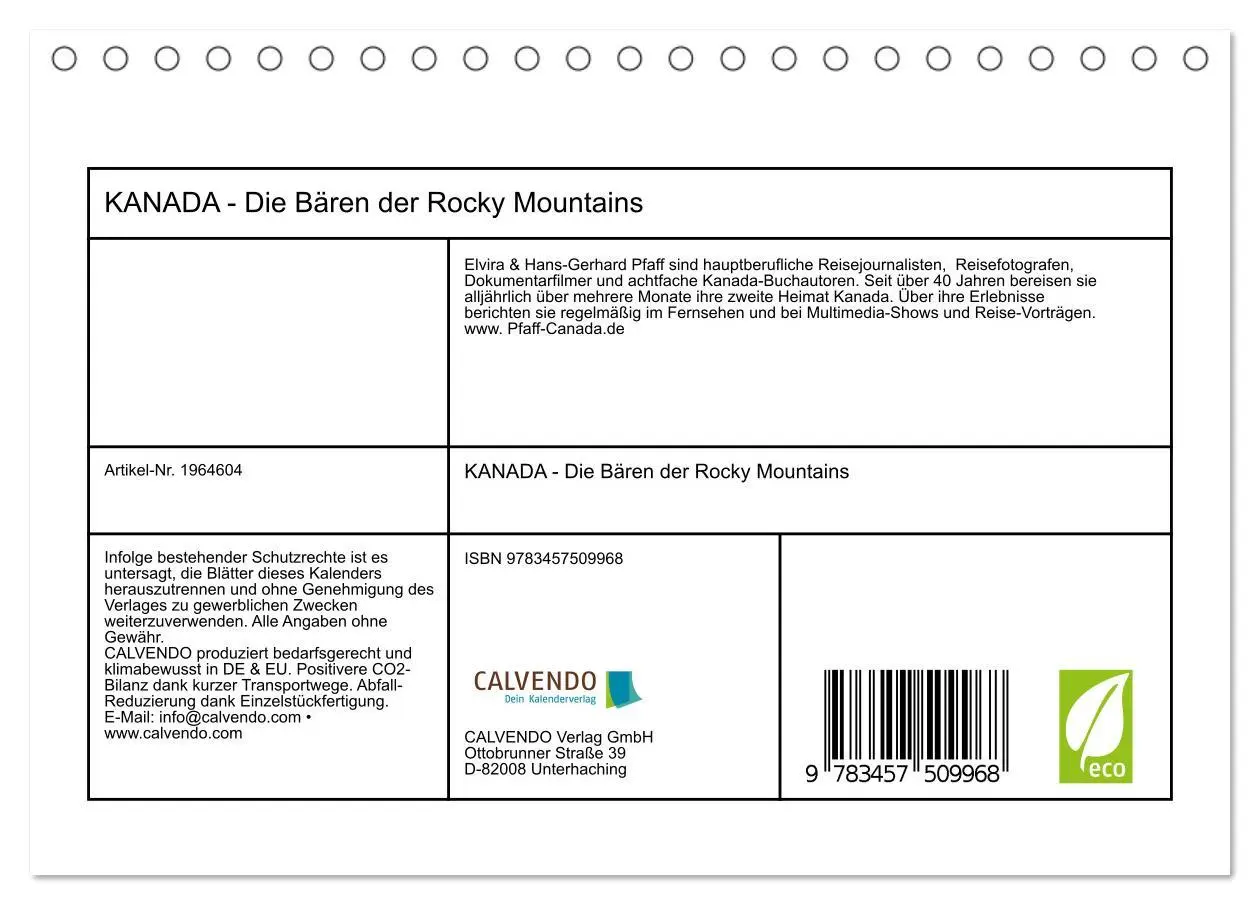 Bild: 9783457509968 | KANADA - Die Bären der Rocky Mountains (Tischkalender 2026 DIN A5...