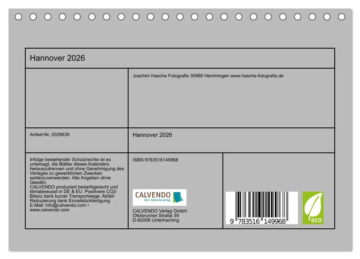 Bild: 9783516149968 | Hannover 2026 (Tischkalender 2026 DIN A5 quer), CALVENDO...
