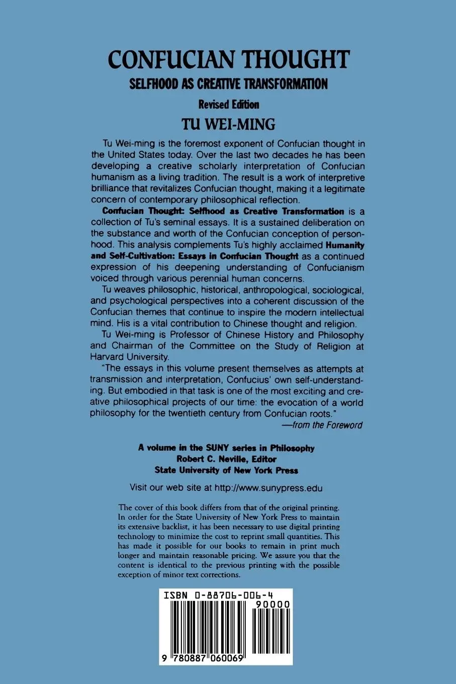 Rückseite: 9780887060069 | Confucian Thought | Selfhood as Creative Transformation | Tu Wei-Ming