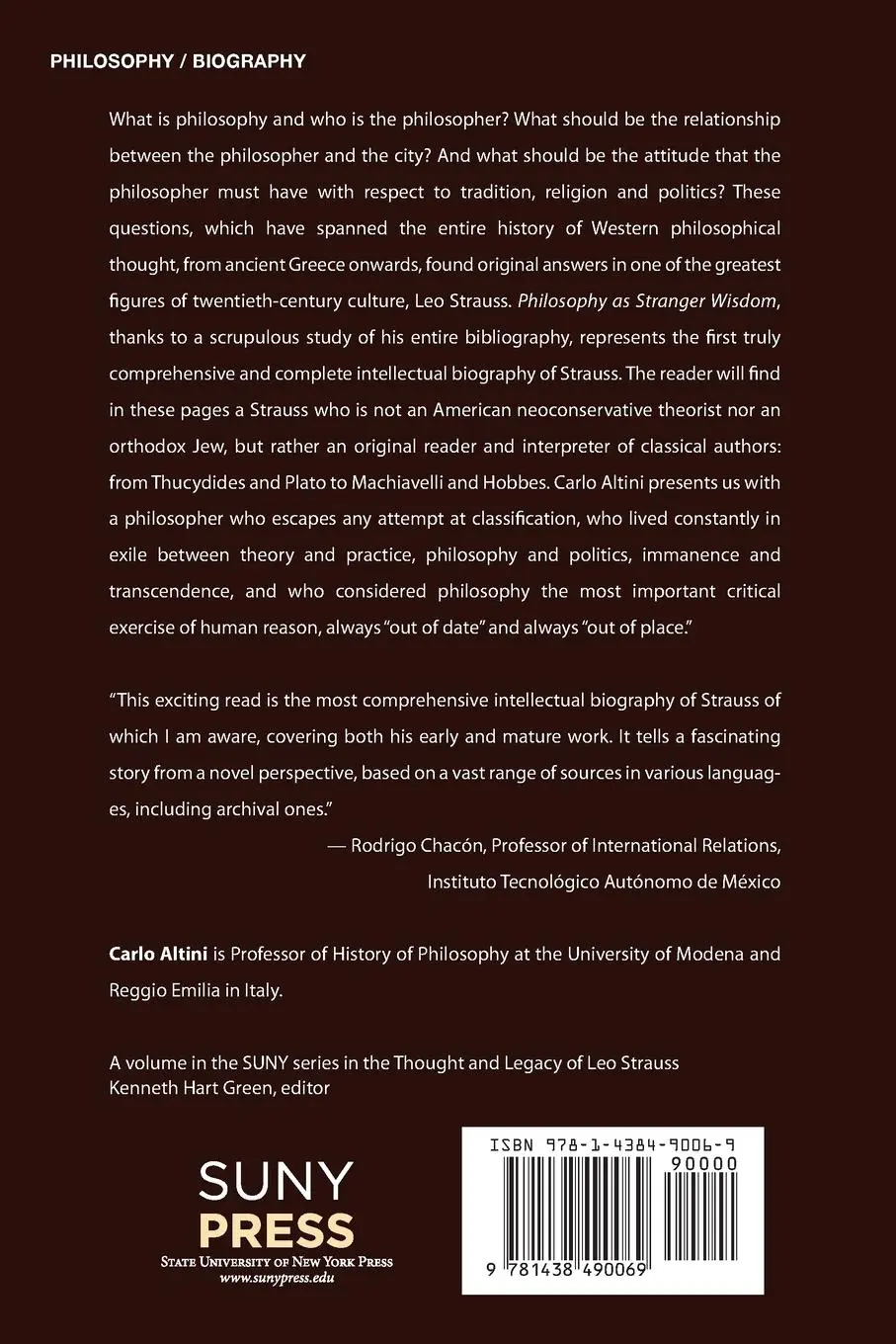 Rückseite: 9781438490069 | Philosophy as Stranger Wisdom | A Leo Strauss Intellectual Biography