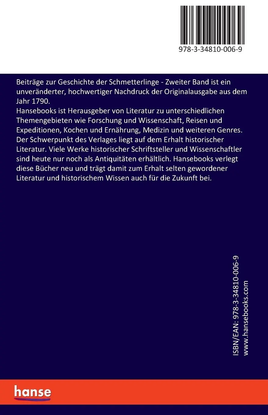 Rückseite: 9783348100069 | Beiträge zur Geschichte der Schmetterlinge | Zweiter Band | Hübner