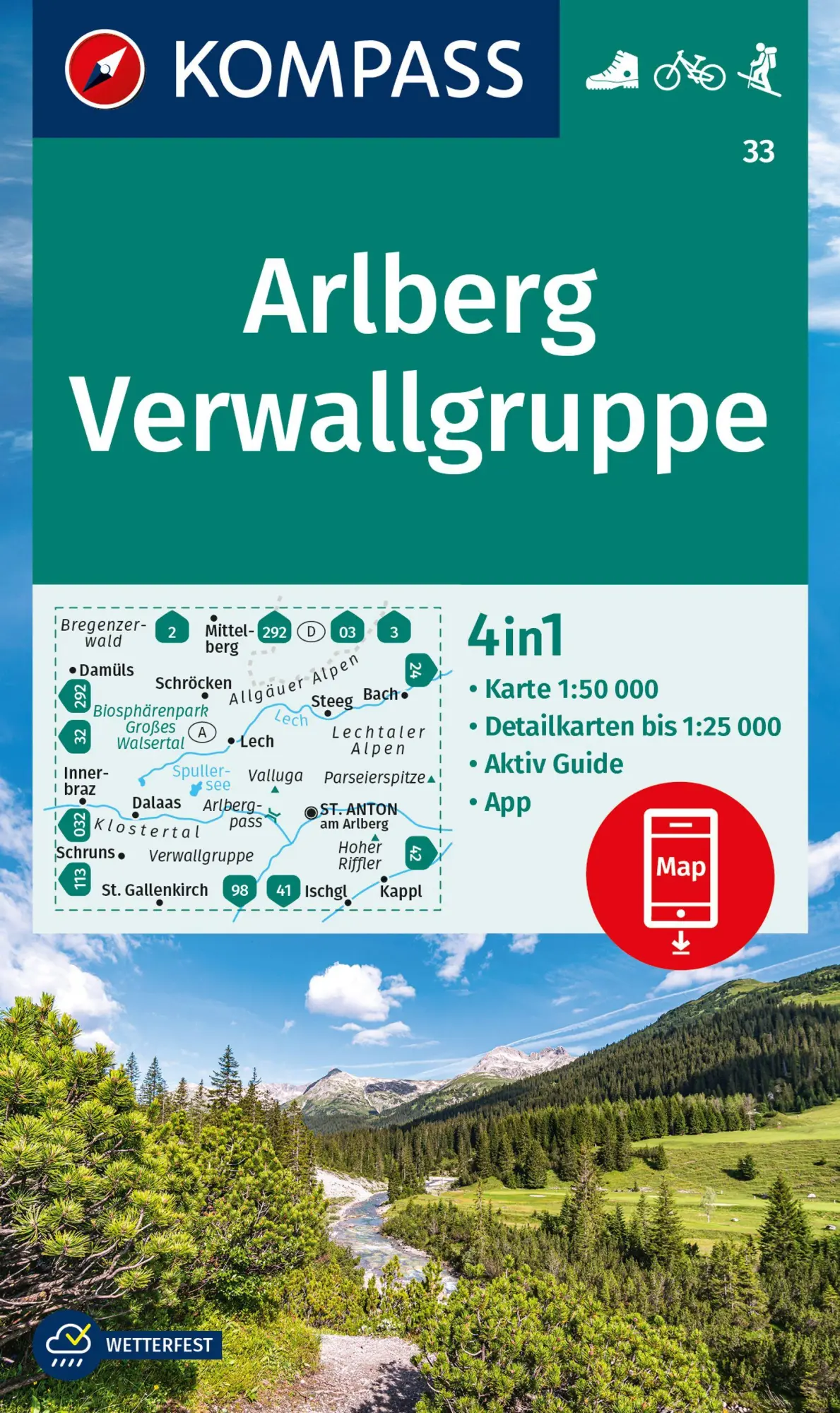 Cover: 9783991540069 | KOMPASS Wanderkarte 33 Arlberg, Verwallgruppe 1:50.000 | (Land-)Karte