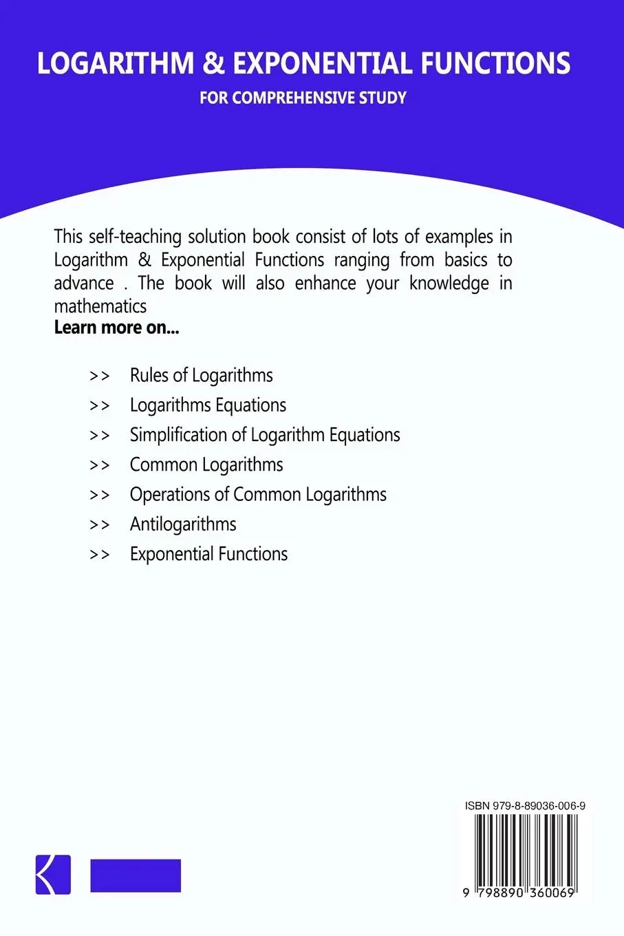 Rückseite: 9798890360069 | Logarithm &amp; Exponential Functions For Comprehensive Study | Adegboye