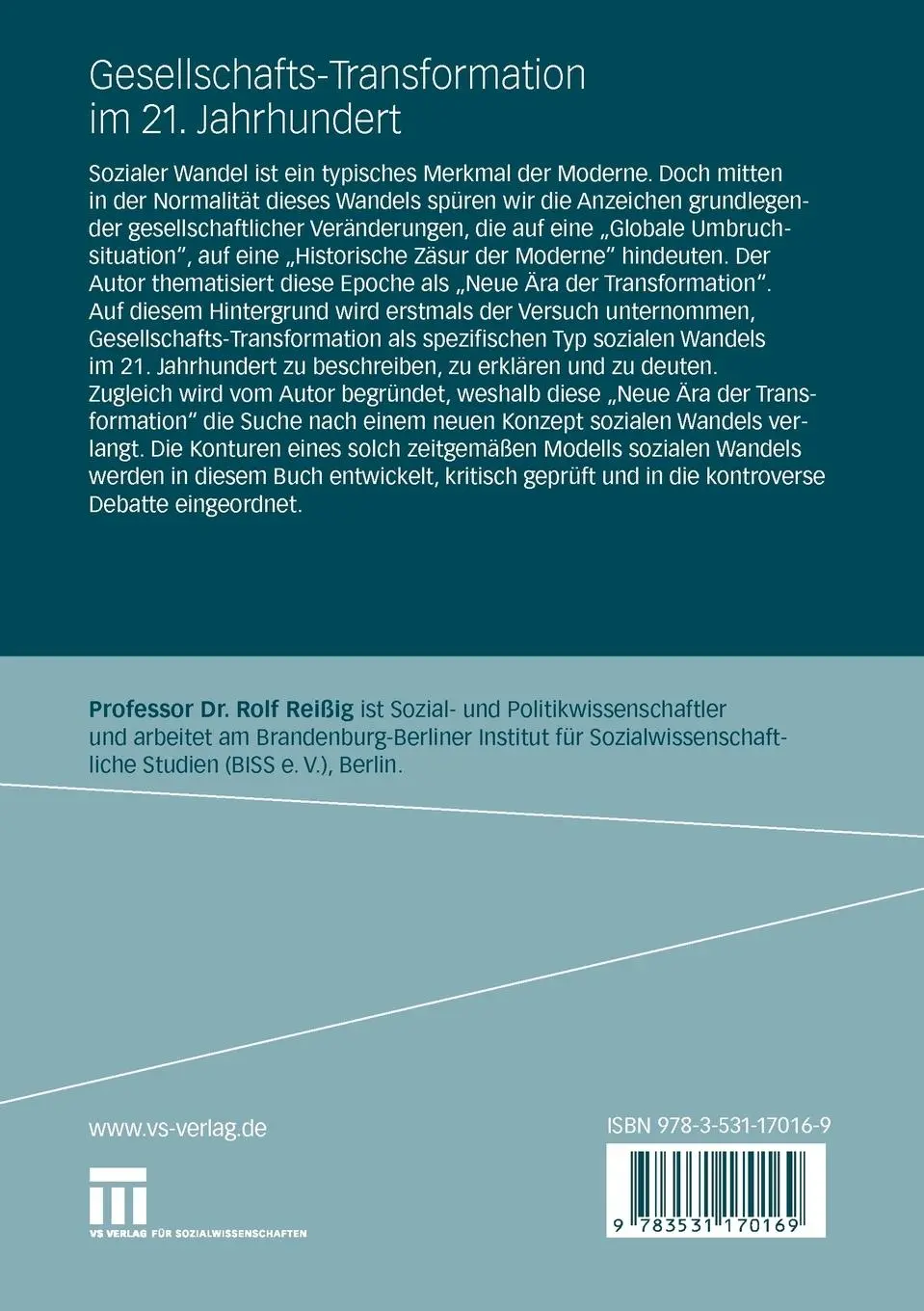 Rückseite: 9783531170169 | Gesellschafts-Transformation im 21. Jahrhundert | Rolf Reißig | Buch