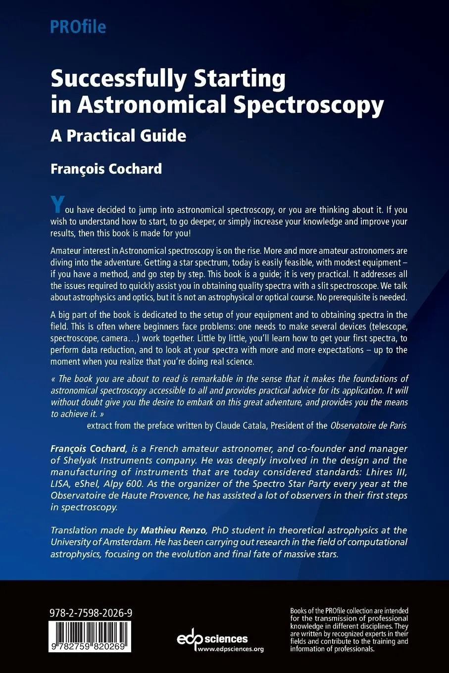 Rückseite: 9782759820269 | Successfully Starting in Astronomical Spectroscopy | A Practical Guide