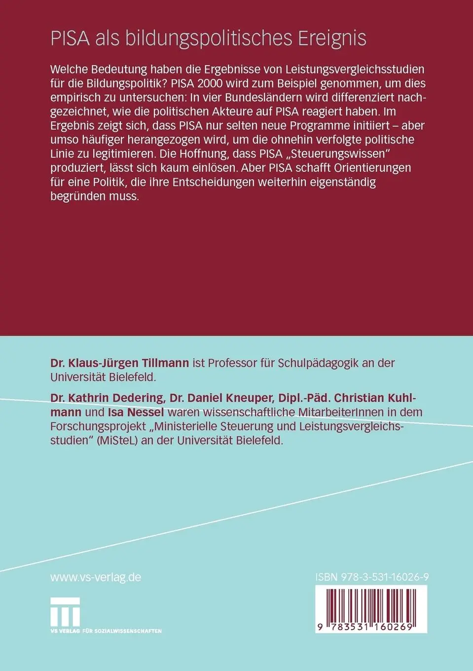 Rückseite: 9783531160269 | PISA als bildungspolitisches Ereignis | Klaus-Jürgen Tillmann (u. a.)