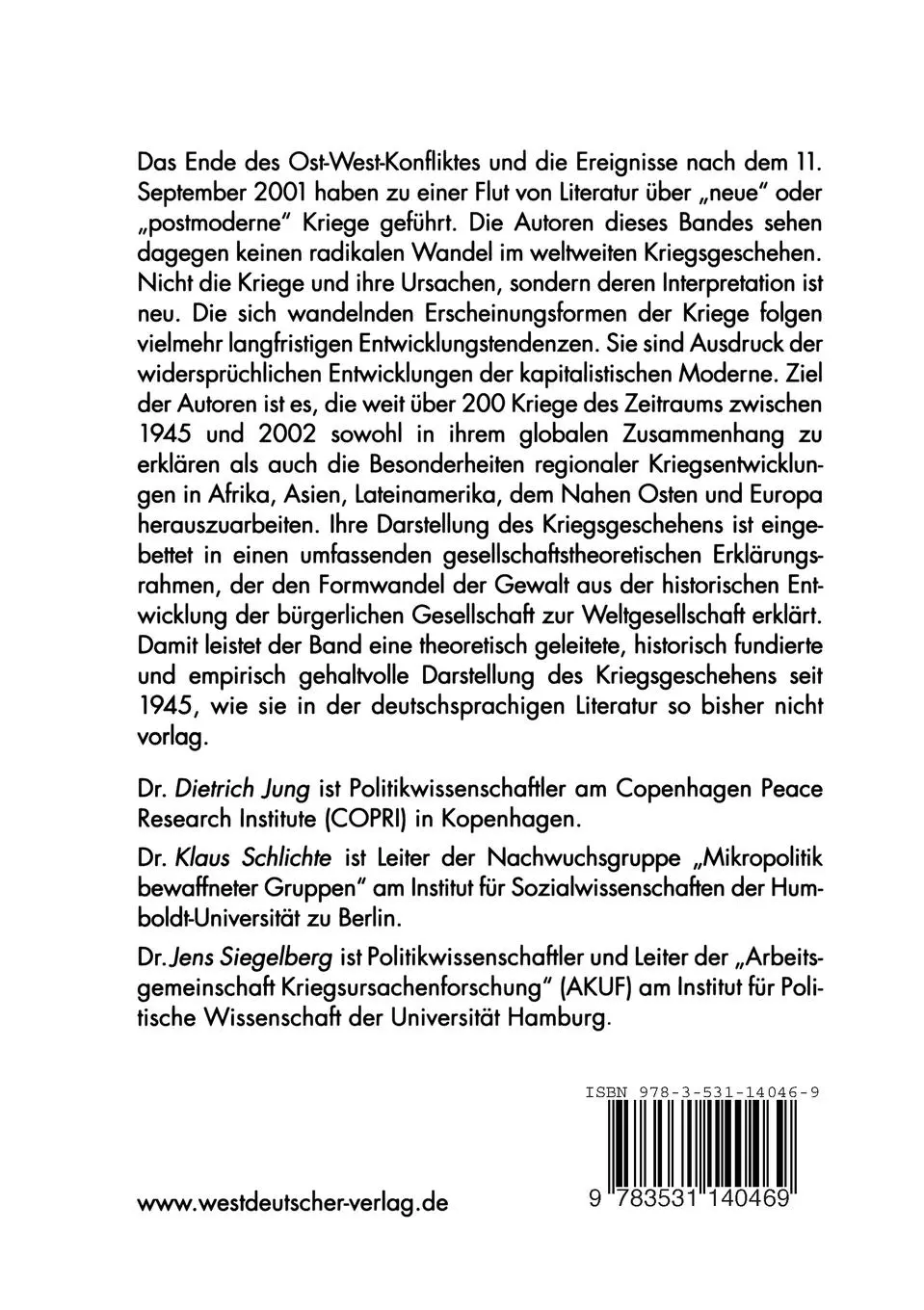 Rückseite: 9783531140469 | Kriege in der Weltgesellschaft | Dietrich Jung (u. a.) | Taschenbuch