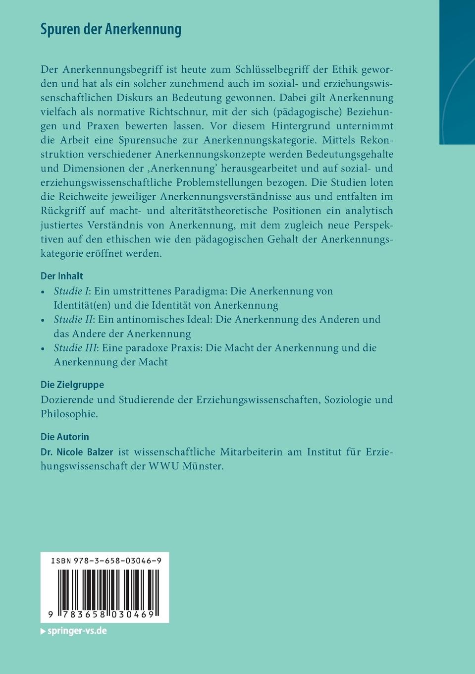 Rückseite: 9783658030469 | Spuren der Anerkennung | Nicole Balzer | Taschenbuch | x | Deutsch