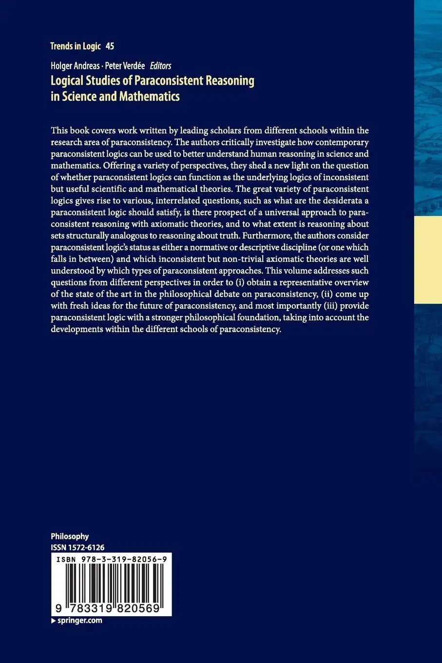 Rückseite: 9783319820569 | Logical Studies of Paraconsistent Reasoning in Science and Mathematics