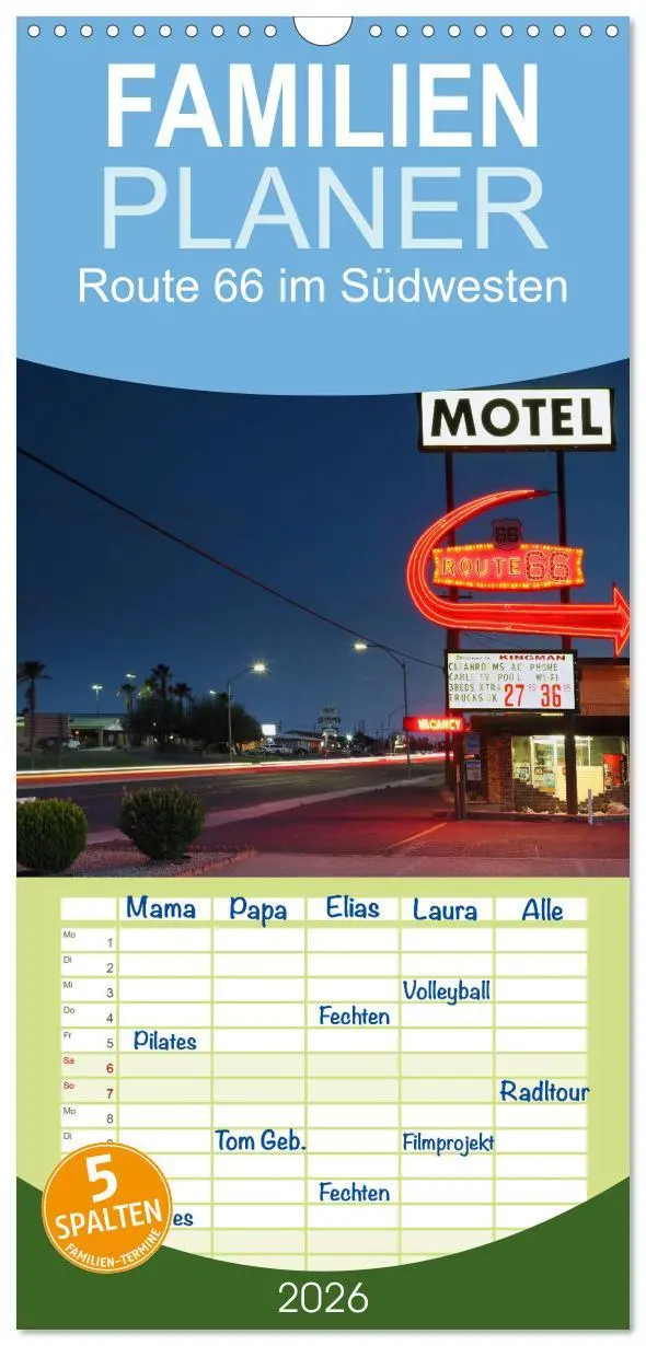 Cover: 9783516520569 | Familienplaner 2026 - Route 66 im Südwesten mit 5 Spalten...