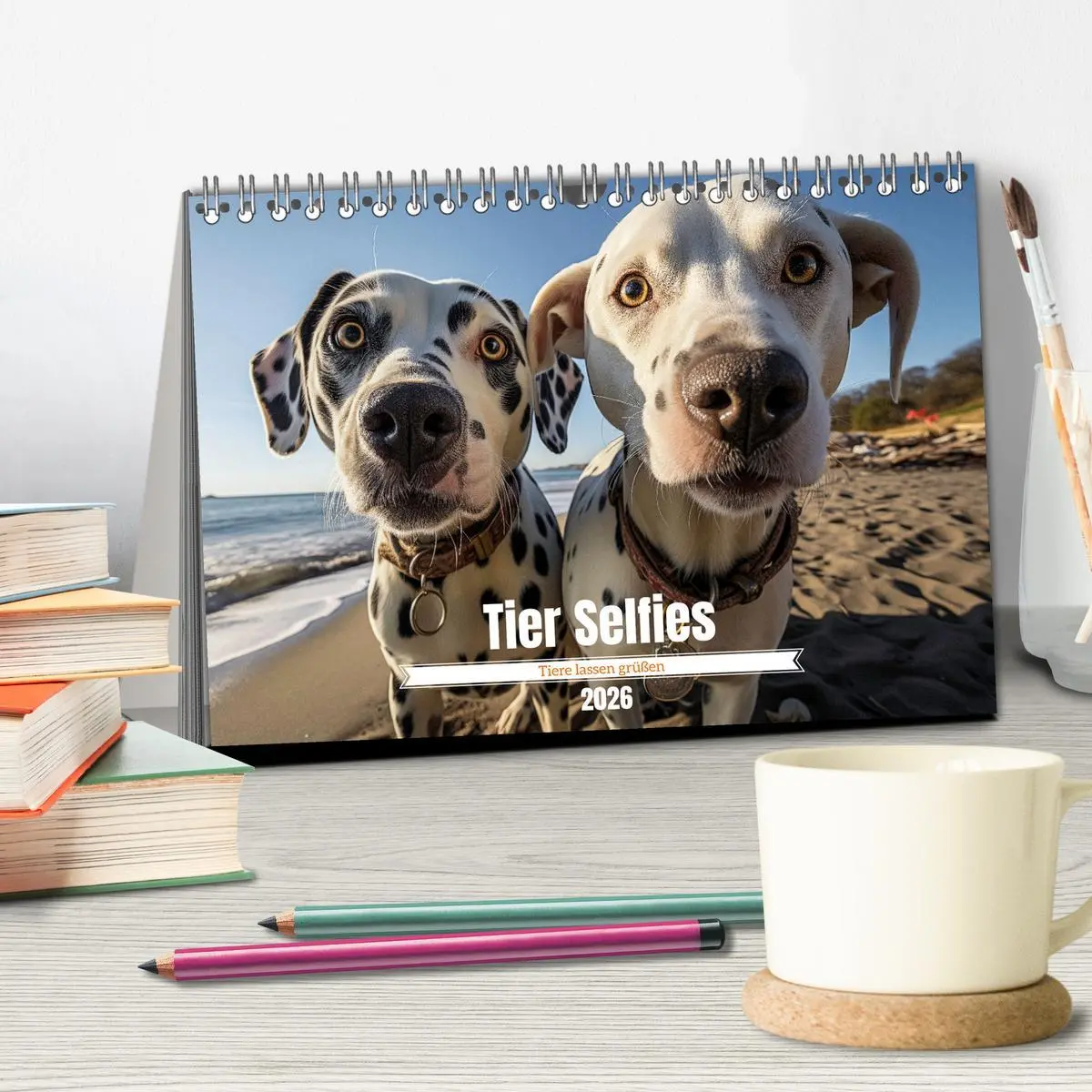 Bild: 9783457420669 | Tier Selfies (Tischkalender 2026 DIN A5 quer), CALVENDO Monatskalender