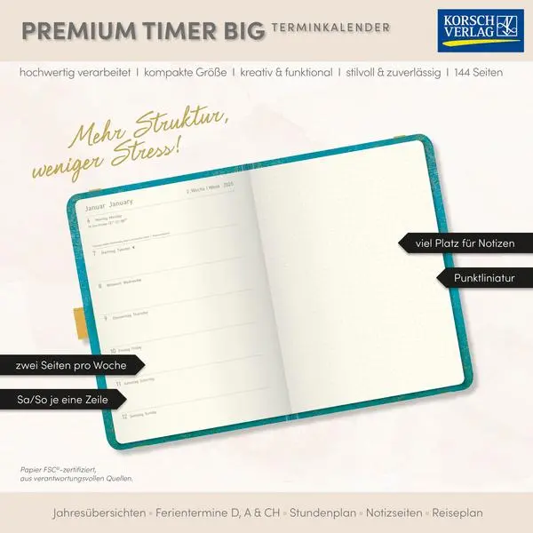 Bild: 9783731890669 | Premium Timer Big "Lotus" 2026 | Verlag Korsch | Buch | 144 S. | 2026